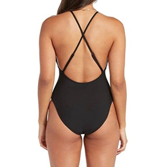 VOLCOM SIMPLY SEAMLESS One Piece Women's Swimsuit Pull On Black Size L - Picture 3 of 10